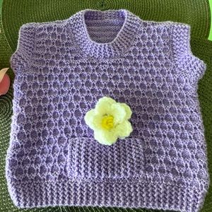 Hand Knitted Baby Vest with Pocket